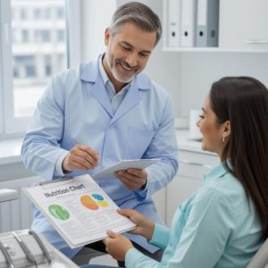 dentist explaining to patient